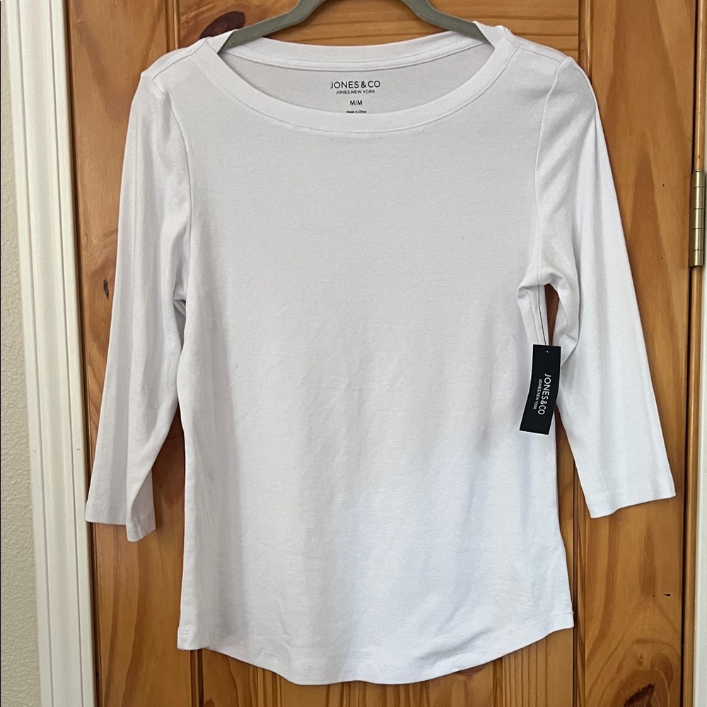 Jones & Co Women's 3/4 Sleeve Top/Tee M white